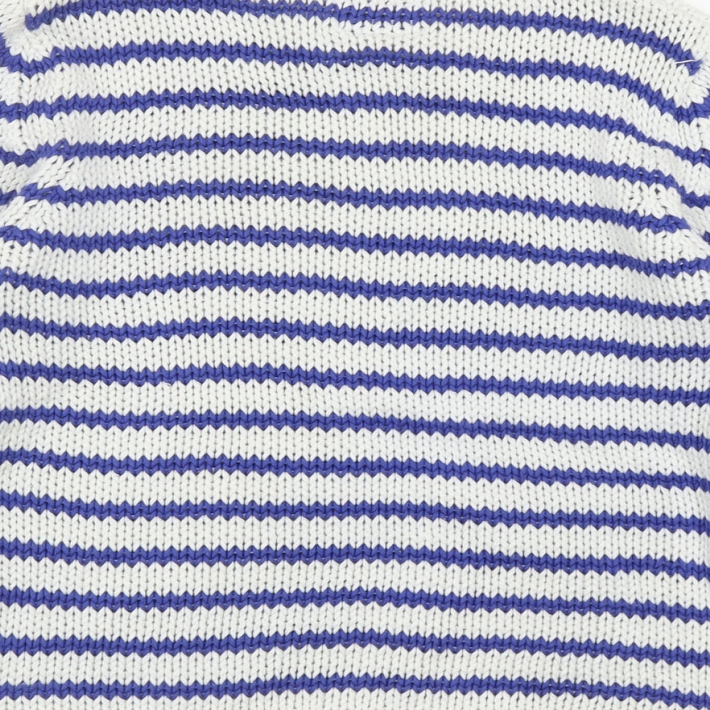 Marks and Spencer Boys Blue Round Neck Striped Cotton Pullover Jumper Size 11-12 Years Button