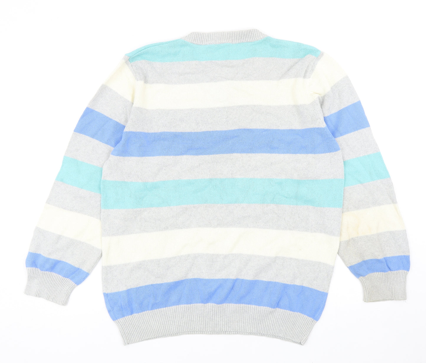 Cotton Traders Mens Multicoloured V-Neck Striped Cotton Pullover Jumper Size L