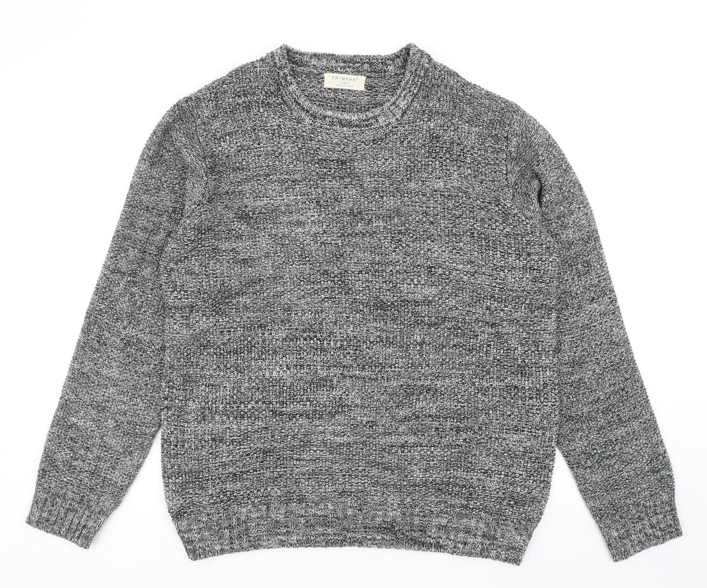 Primark Mens Grey Round Neck Acrylic Pullover Jumper Size L