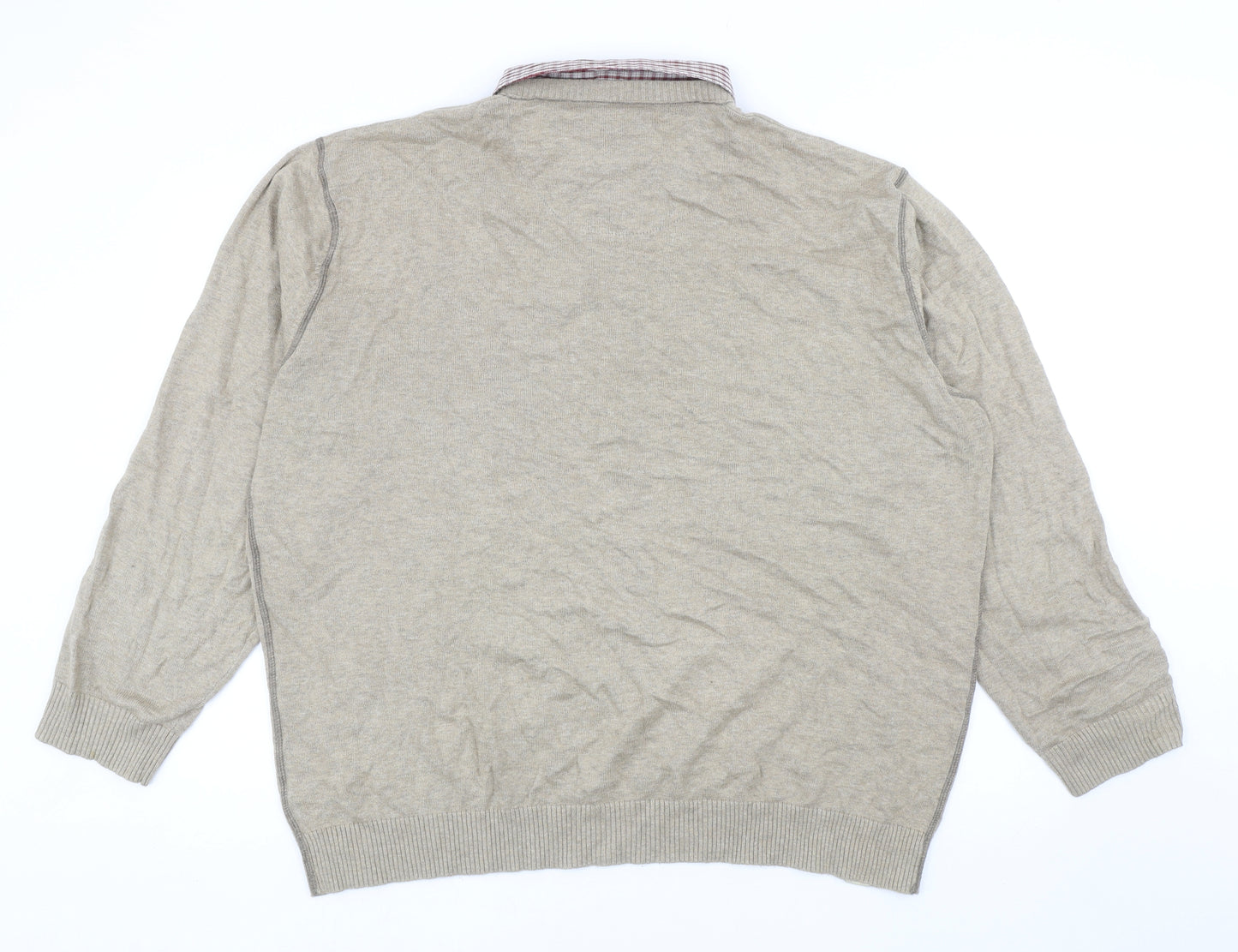 NEXT Mens Beige Collared Plaid Cotton Pullover Jumper Size 2XL