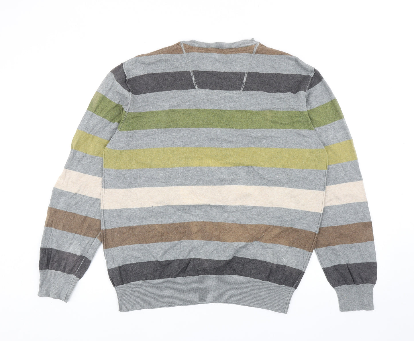 RJR.John Rocha Mens Multicoloured V-Neck Striped Cotton Pullover Jumper Size L