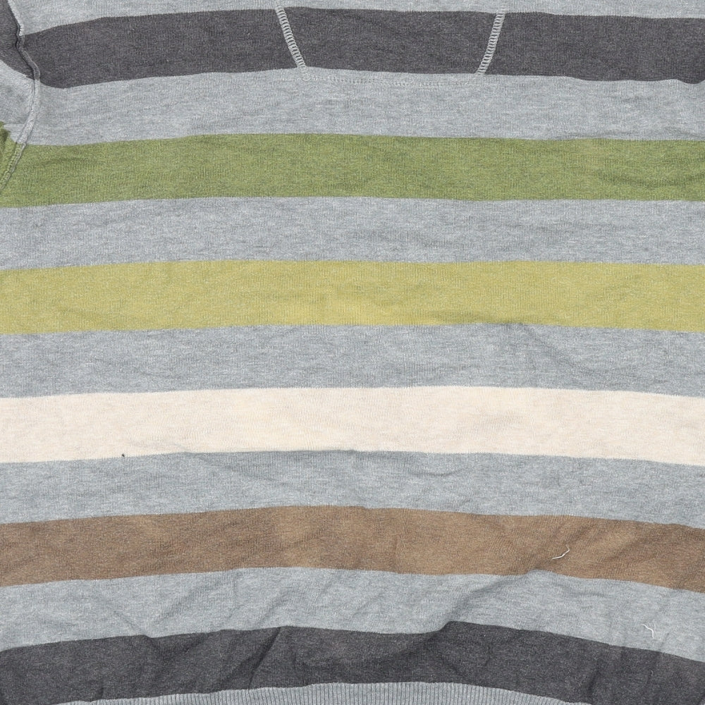 RJR.John Rocha Mens Multicoloured V-Neck Striped Cotton Pullover Jumper Size L