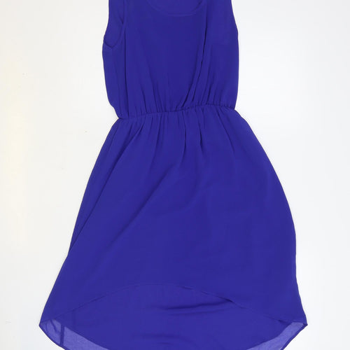 Topshop Womens Blue Polyester Fit & Flare Size 8 Scoop Neck Pullover