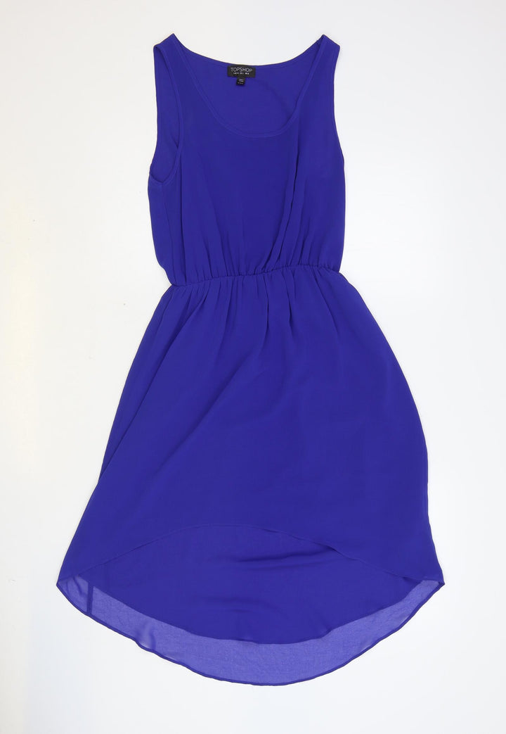 Topshop Womens Blue Polyester Fit & Flare Size 8 Scoop Neck Pullover