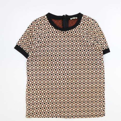 Marks and Spencer Womens Multicoloured Geometric Polyester Basic T-Shirt Size 6 Round Neck