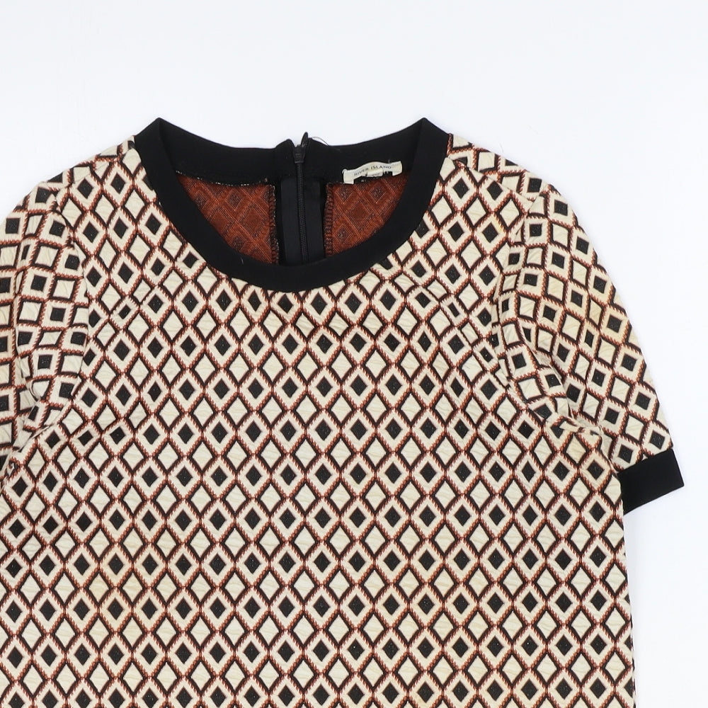 Marks and Spencer Womens Multicoloured Geometric Polyester Basic T-Shirt Size 6 Round Neck