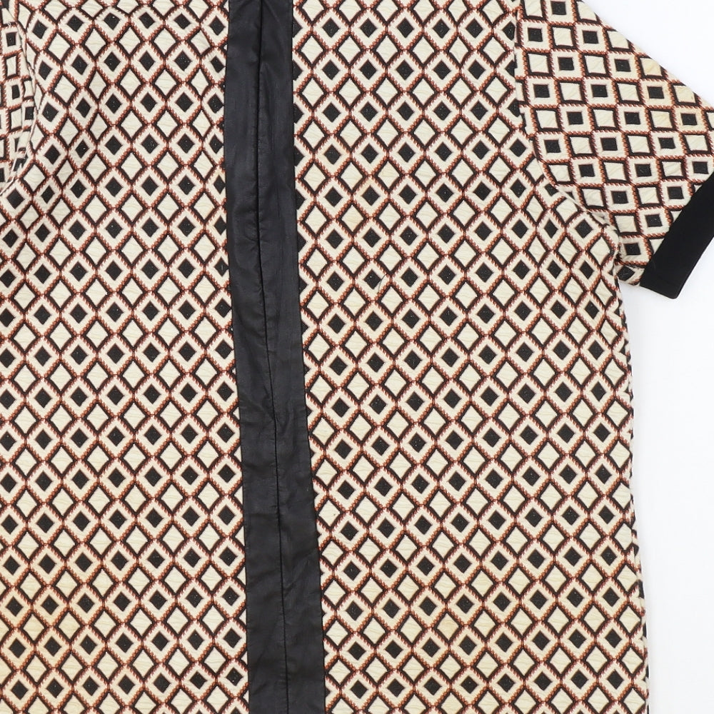 Marks and Spencer Womens Multicoloured Geometric Polyester Basic T-Shirt Size 6 Round Neck