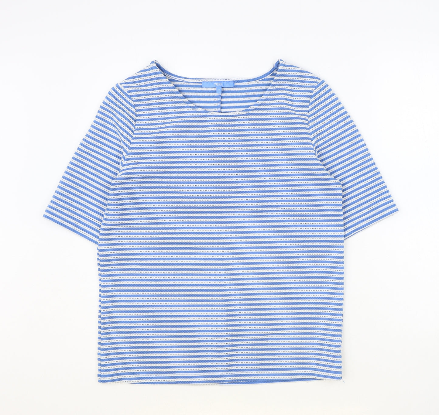 NEXT Womens Blue Striped Polyester Basic T-Shirt Size 10 Round Neck