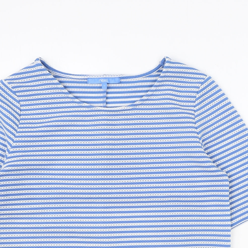 NEXT Womens Blue Striped Polyester Basic T-Shirt Size 10 Round Neck
