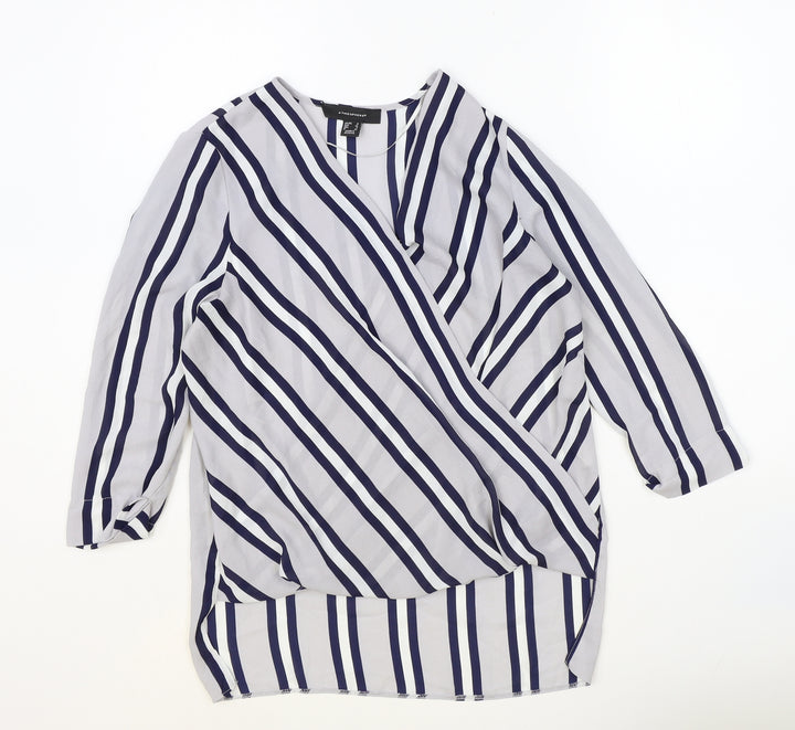 Atmosphere Womens Blue Striped Polyester Basic Blouse Size 8 V-Neck