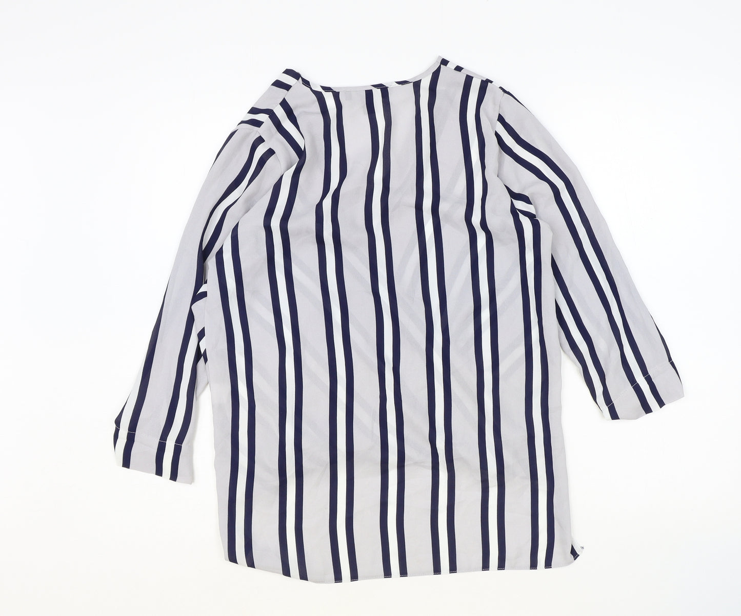 Atmosphere Womens Blue Striped Polyester Basic Blouse Size 8 V-Neck