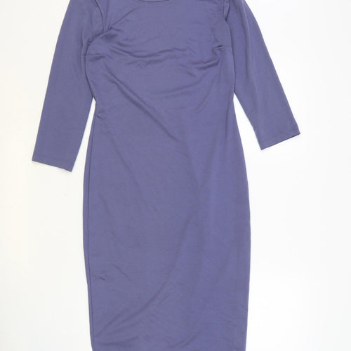 H&M Womens Blue Polyester Bodycon Size S Boat Neck Pullover