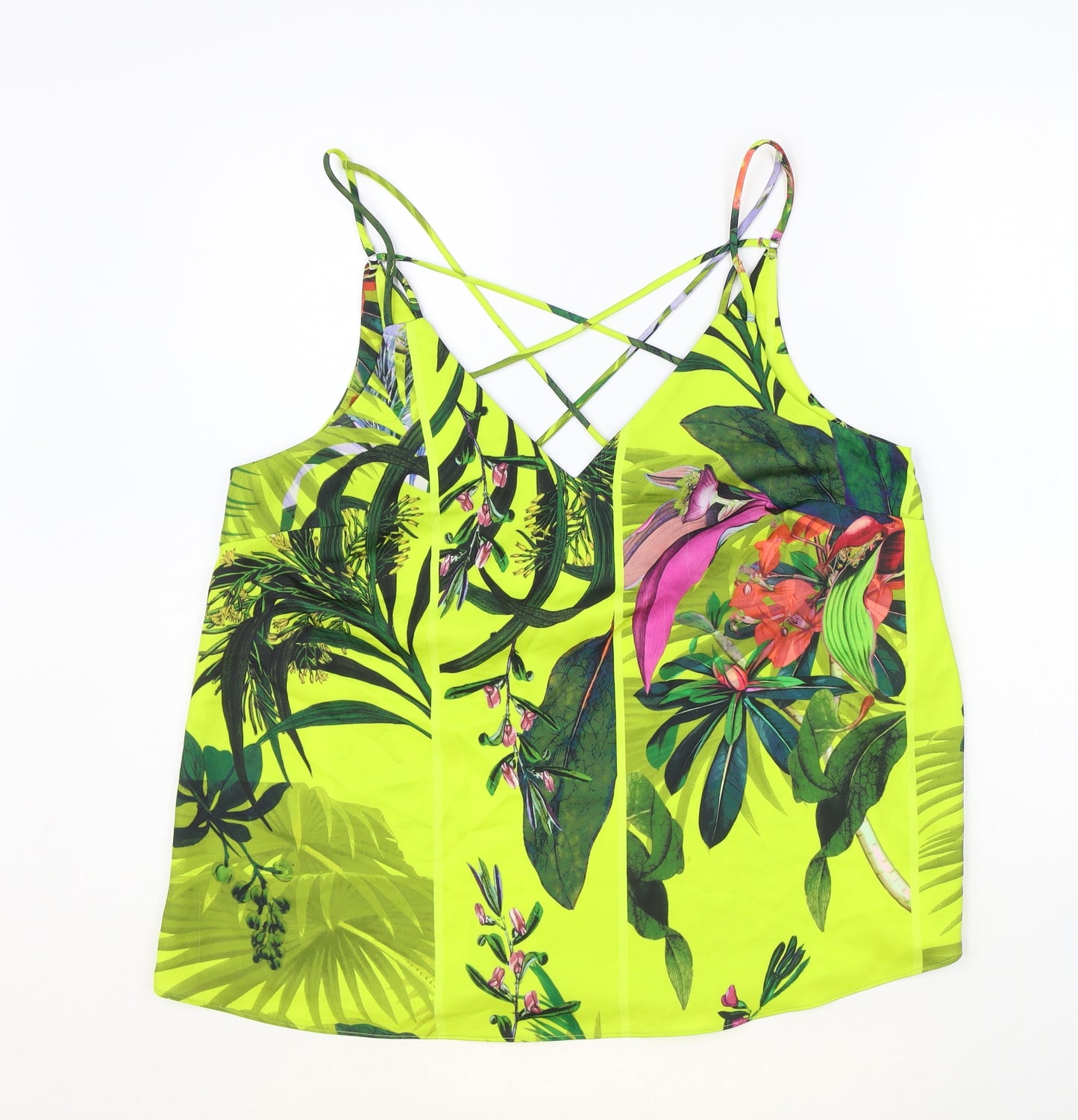 NEXT Womens Green Geometric Polyester Cropped Tank Size 14 V-Neck