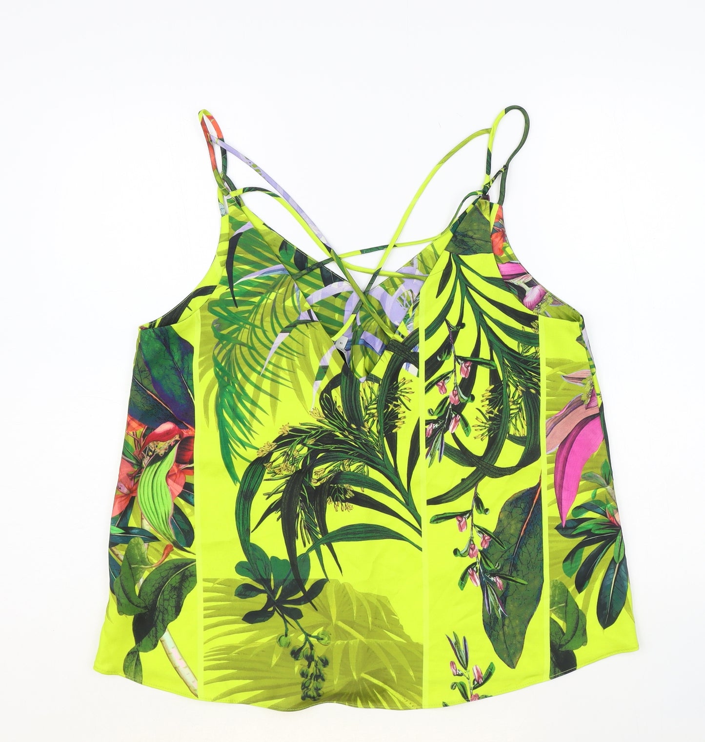 NEXT Womens Green Geometric Polyester Cropped Tank Size 14 V-Neck