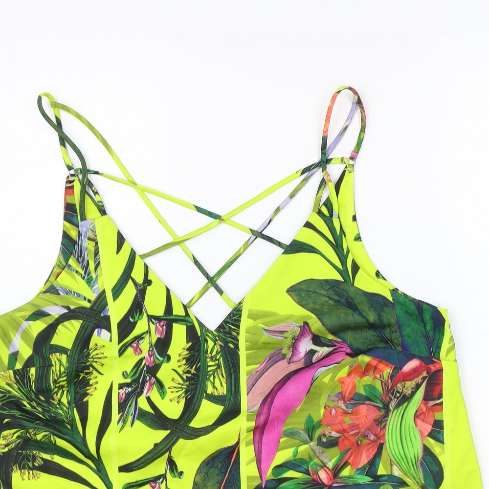 NEXT Womens Green Geometric Polyester Cropped Tank Size 14 V-Neck