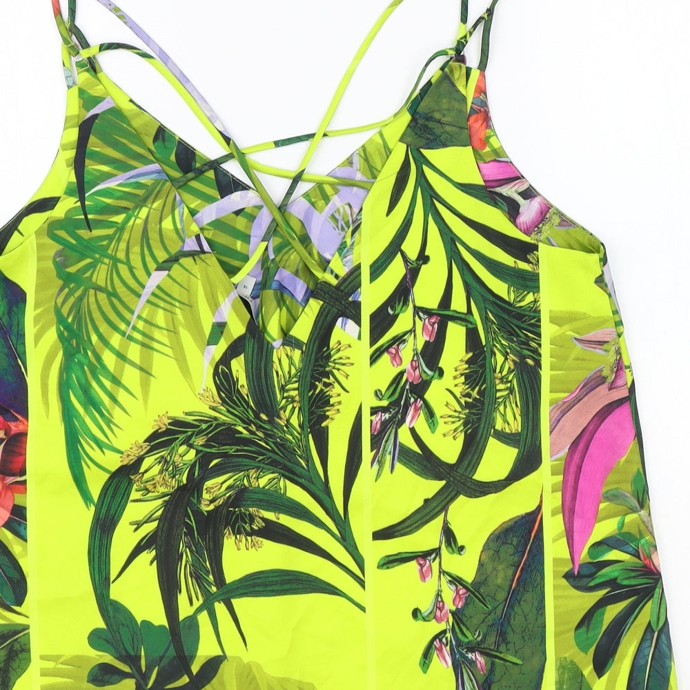 NEXT Womens Green Geometric Polyester Cropped Tank Size 14 V-Neck