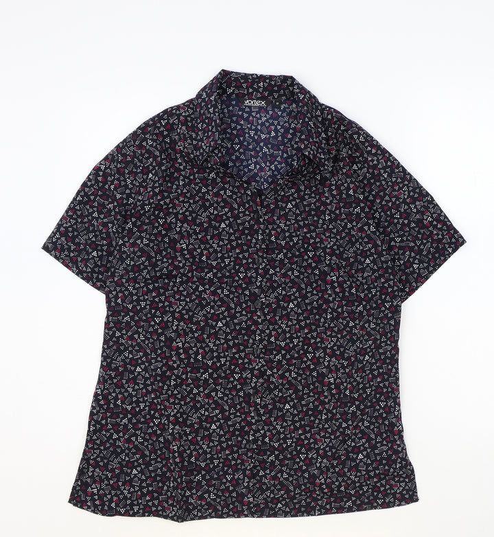 Vortex Womens Black Geometric Polyester Basic T-Shirt Size 12 V-Neck
