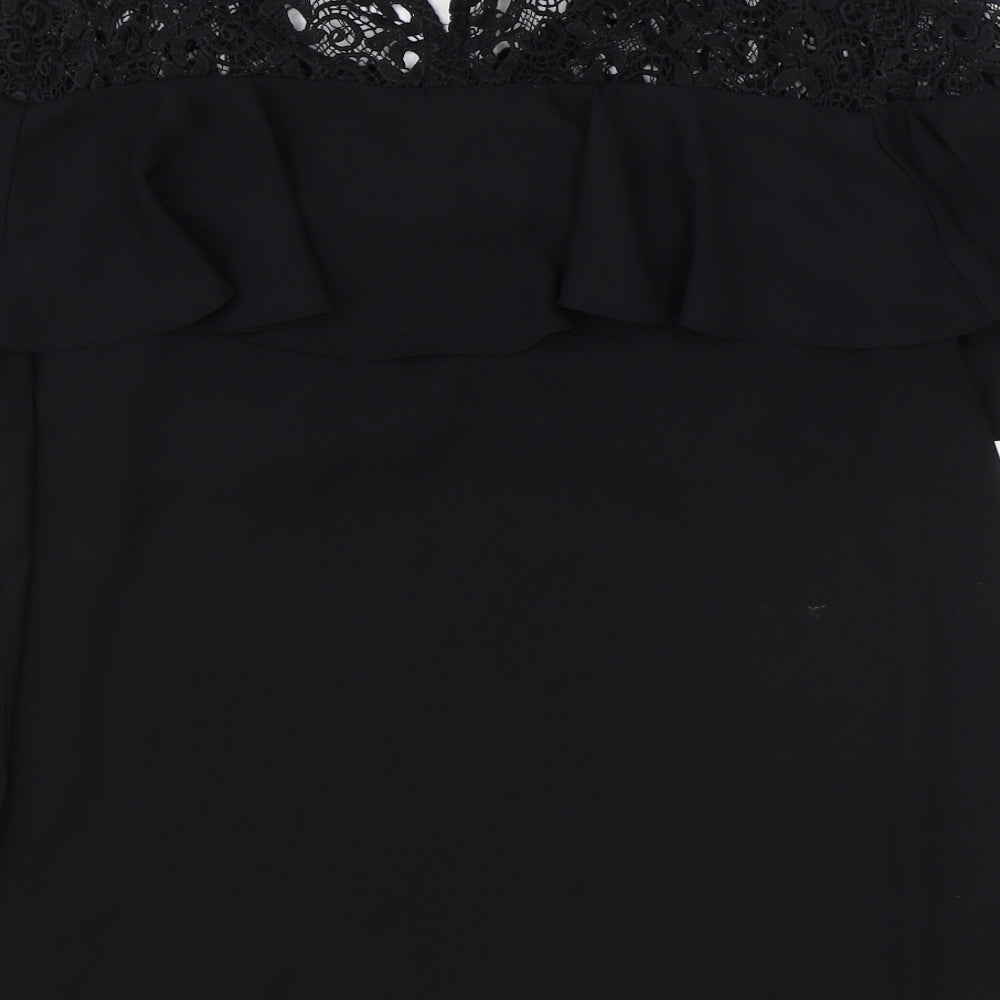 TU Womens Black Polyester Basic Blouse Size 16 Round Neck - Lace Detail