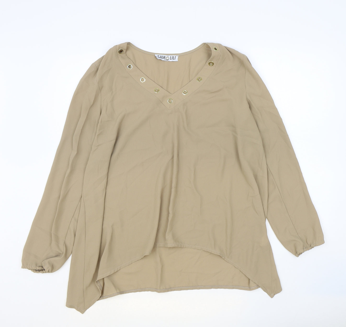 SAM & LILI Womens Brown Polyester Basic Blouse Size M V-Neck