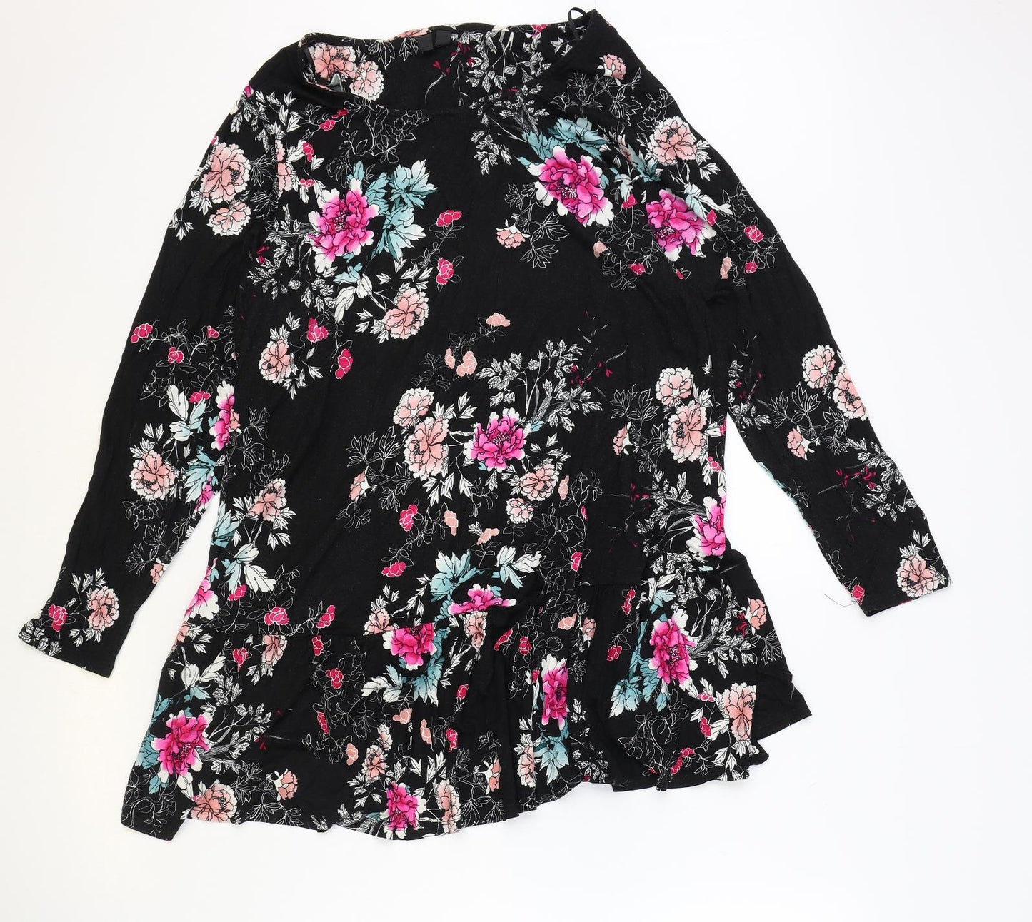 Preworn Womens Black Floral Viscose Shift Size 22 Boat Neck Pullover