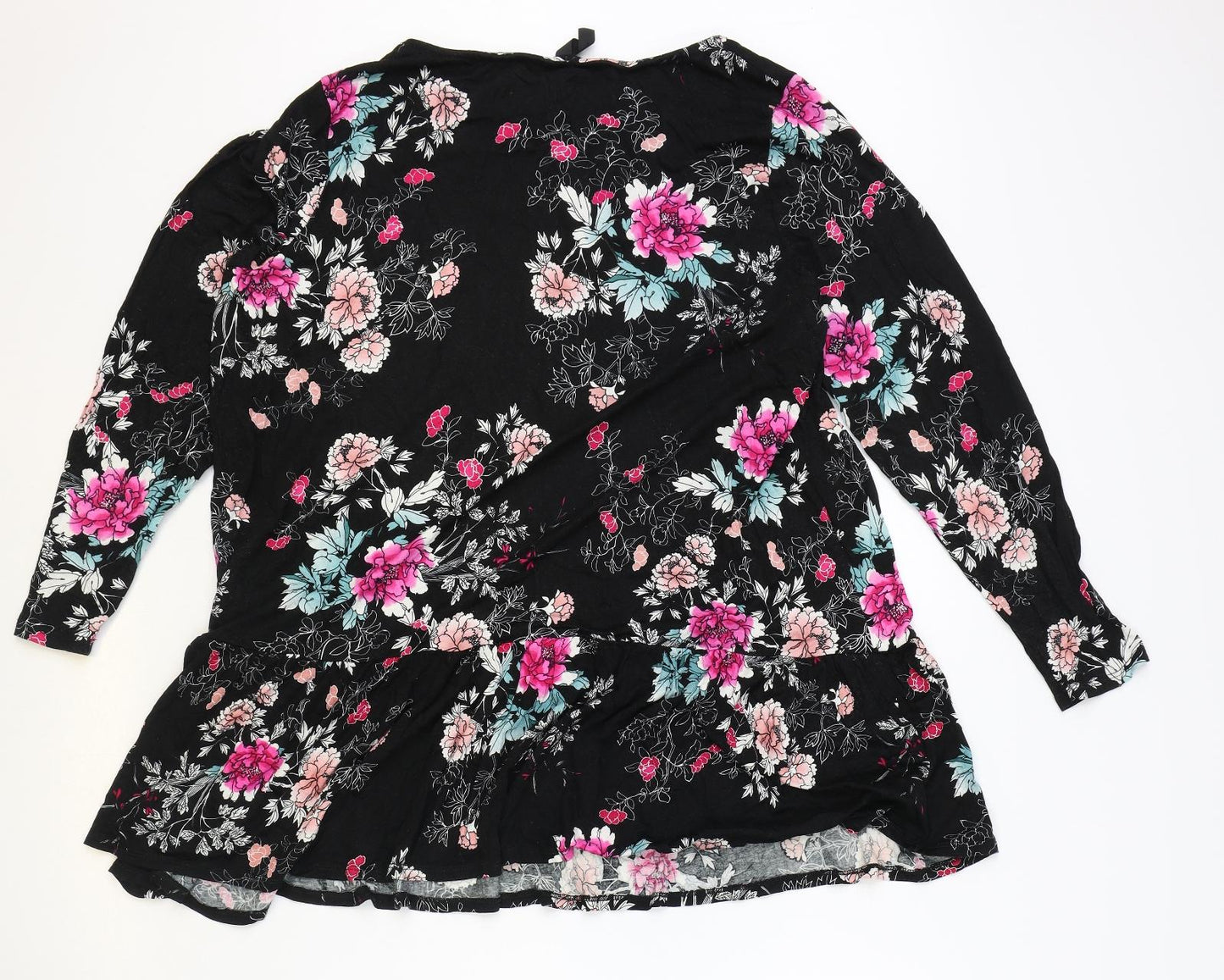 Preworn Womens Black Floral Viscose Shift Size 22 Boat Neck Pullover