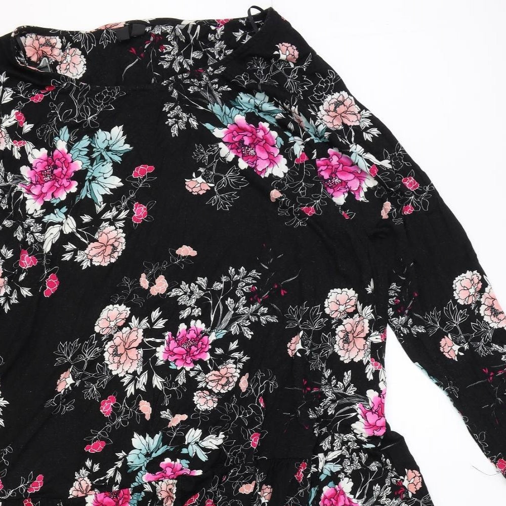 Preworn Womens Black Floral Viscose Shift Size 22 Boat Neck Pullover