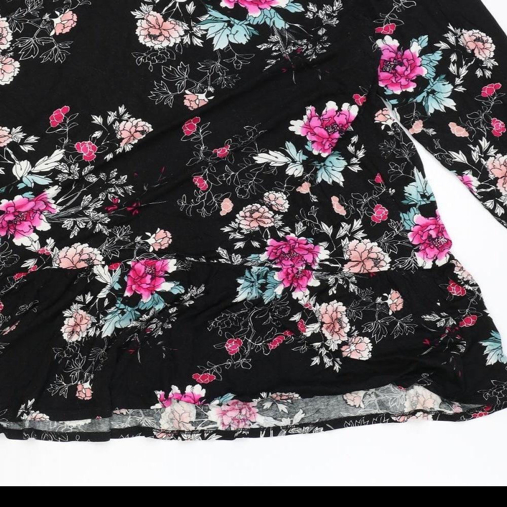 Preworn Womens Black Floral Viscose Shift Size 22 Boat Neck Pullover