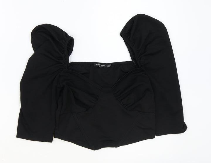 Nasty Gal Womens Black Polyester Cropped Blouse Size 8 Sweetheart