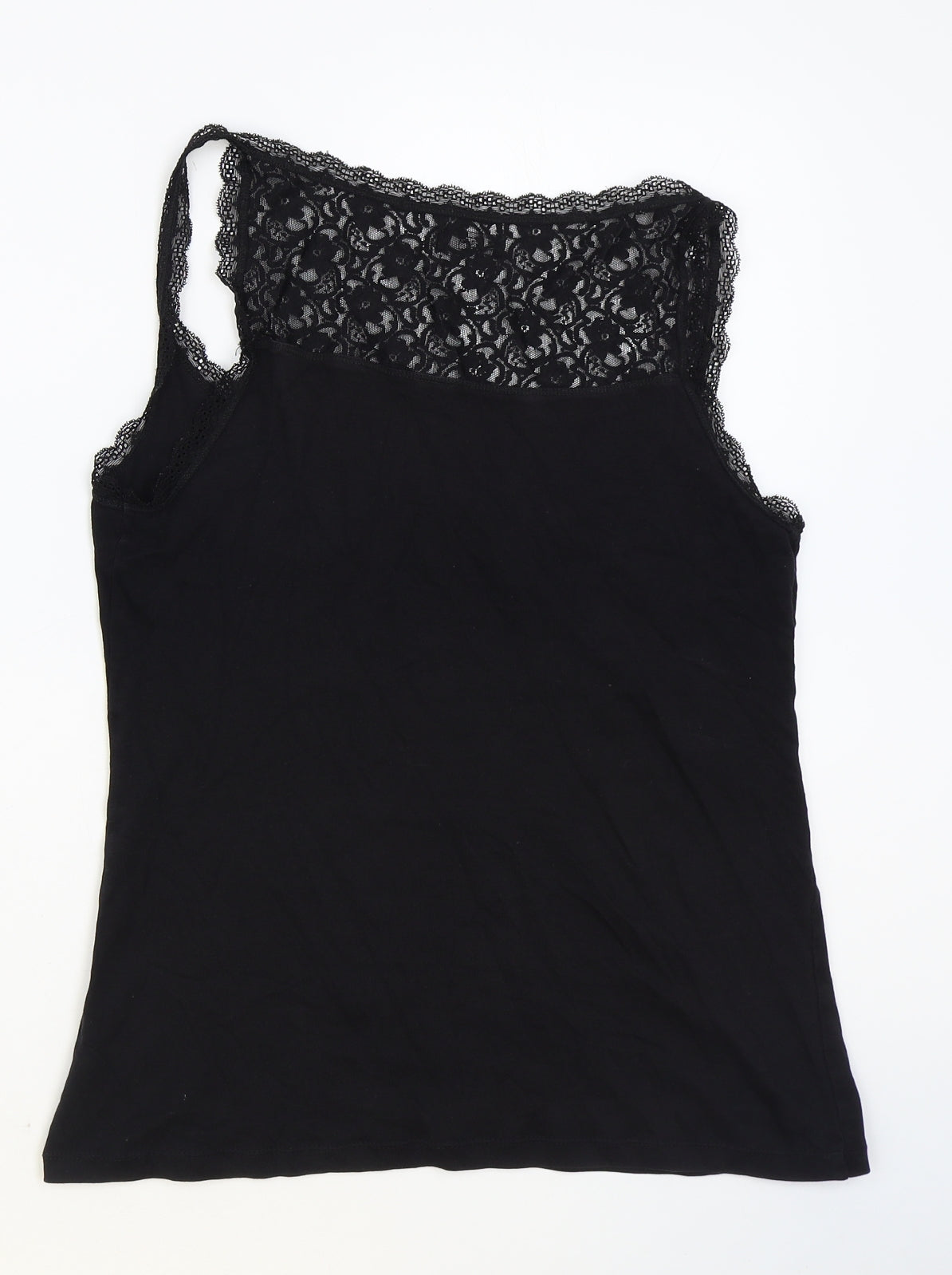 F&F Womens Black 100% Cotton Camisole Tank Size 14 V-Neck - Lace Detail