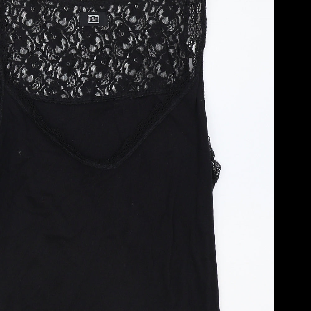 F&F Womens Black 100% Cotton Camisole Tank Size 14 V-Neck - Lace Detail