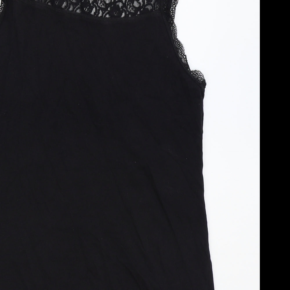F&F Womens Black 100% Cotton Camisole Tank Size 14 V-Neck - Lace Detail