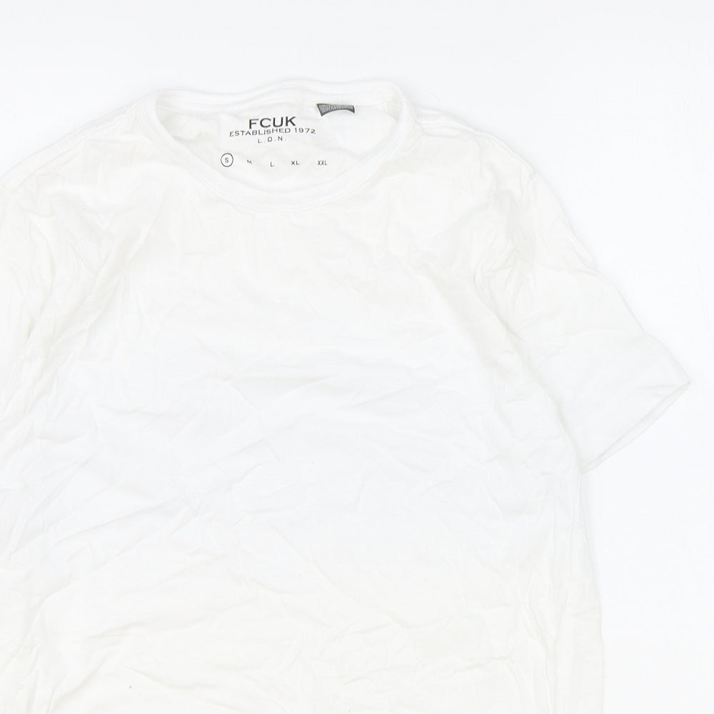 FCUK Mens White Cotton T-Shirt Size S Round Neck