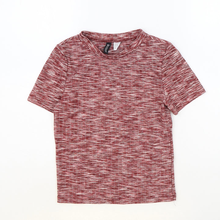H&M Womens Red Viscose Basic T-Shirt Size XS Scoop Neck