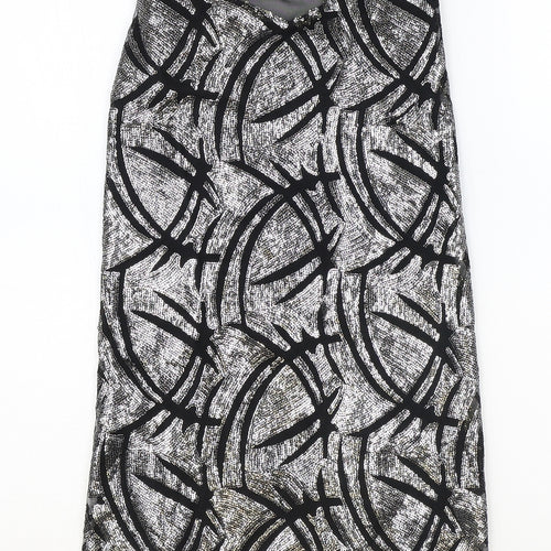 Atmosphere Womens Silver Geometric Polyester Slip Dress Size 10 V-Neck Pullover