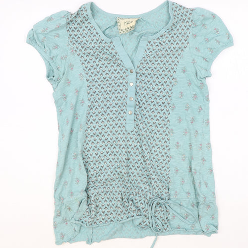 NEXT Womens Blue Geometric 100% Cotton Basic T-Shirt Size 16 V-Neck