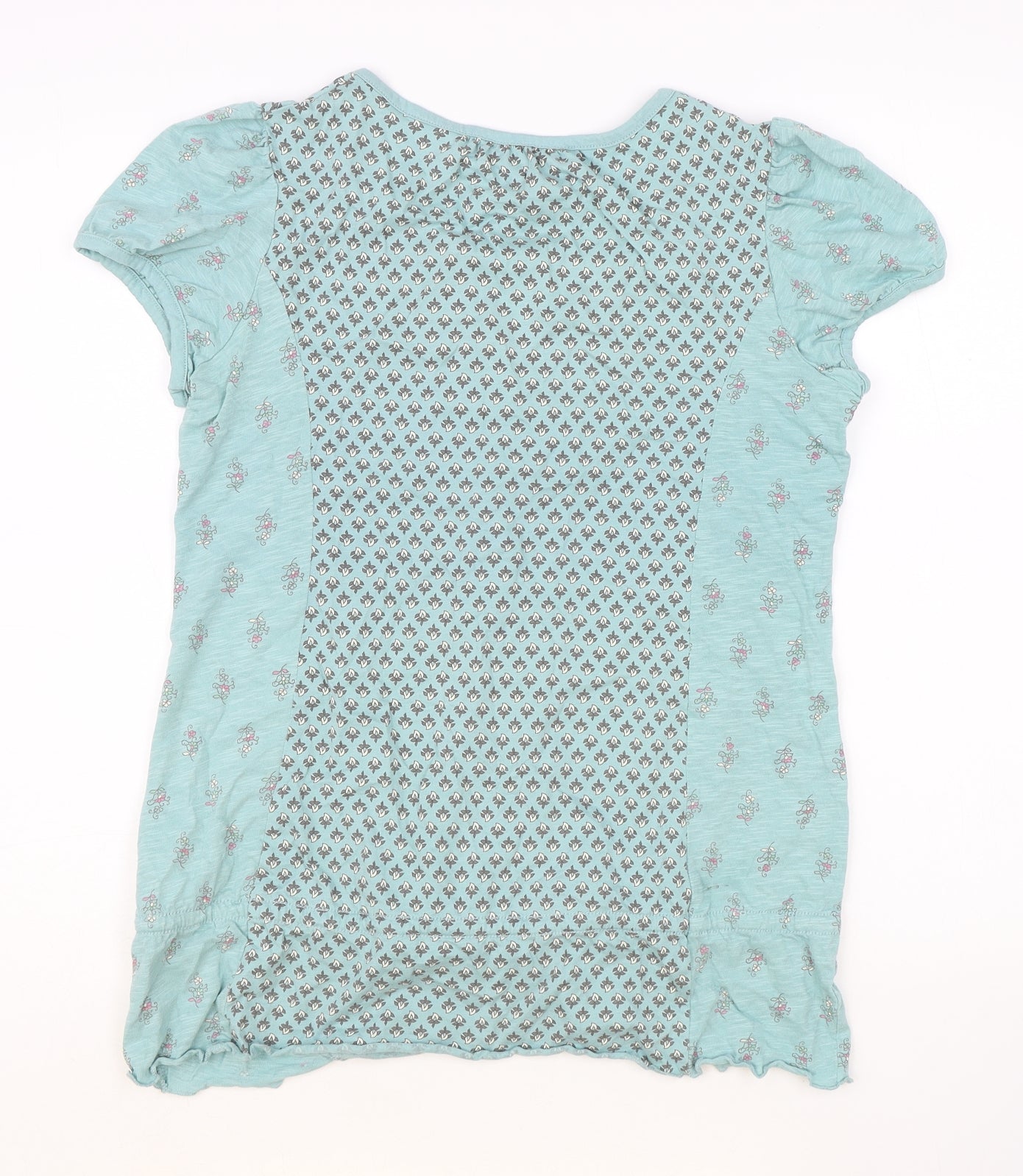 NEXT Womens Blue Geometric 100% Cotton Basic T-Shirt Size 16 V-Neck