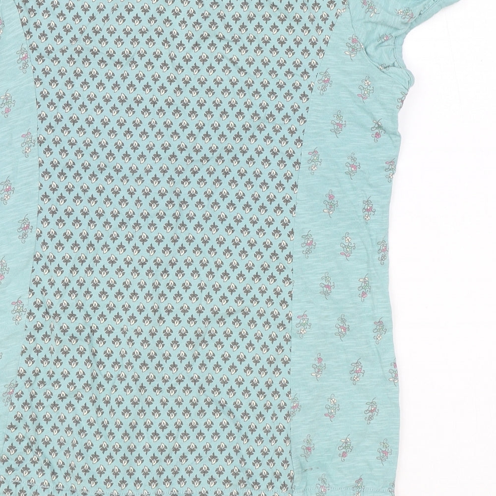 NEXT Womens Blue Geometric 100% Cotton Basic T-Shirt Size 16 V-Neck