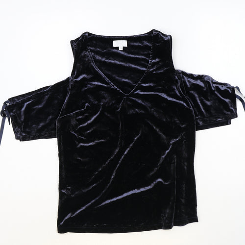 NEXT Womens Blue Polyester Basic Button-Up Size 10 V-Neck - Cold Shoulder