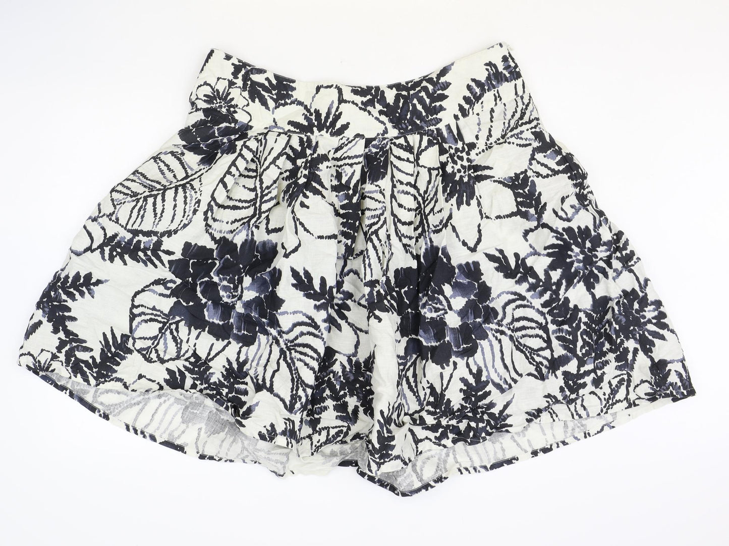 Marks and Spencer Womens White Floral Linen Mini Skirt Size 18 Zip
