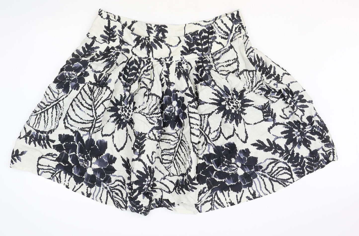 Marks and Spencer Womens White Floral Linen Mini Skirt Size 18 Zip
