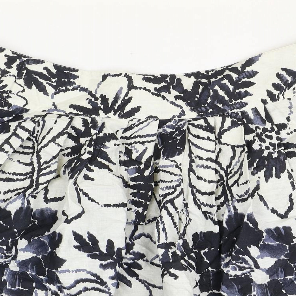 Marks and Spencer Womens White Floral Linen Mini Skirt Size 18 Zip