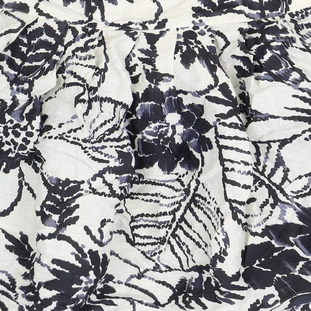 Marks and Spencer Womens White Floral Linen Mini Skirt Size 18 Zip