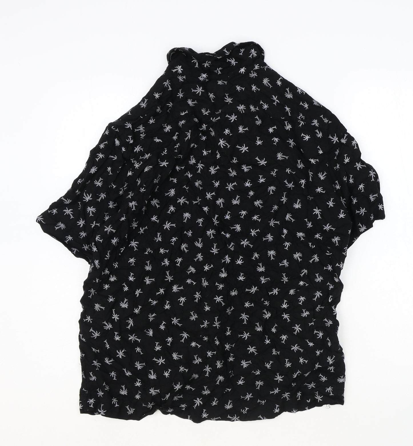 H&M Womens Black Geometric Viscose Basic Button-Up Size M Collared - Palm Tree Pattern
