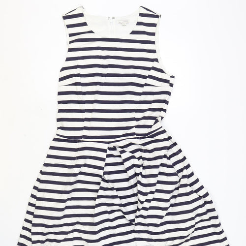Gap Womens Blue Striped Cotton Skater Dress Size 6 Round Neck Zip