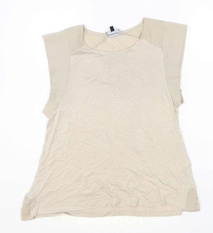 Warehouse Womens Brown Viscose Basic T-Shirt Size 12 Round Neck