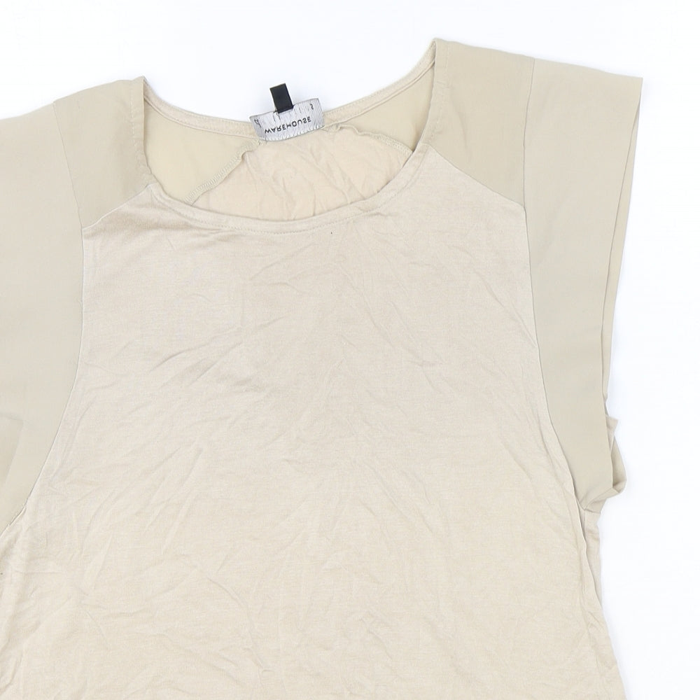 Warehouse Womens Brown Viscose Basic T-Shirt Size 12 Round Neck