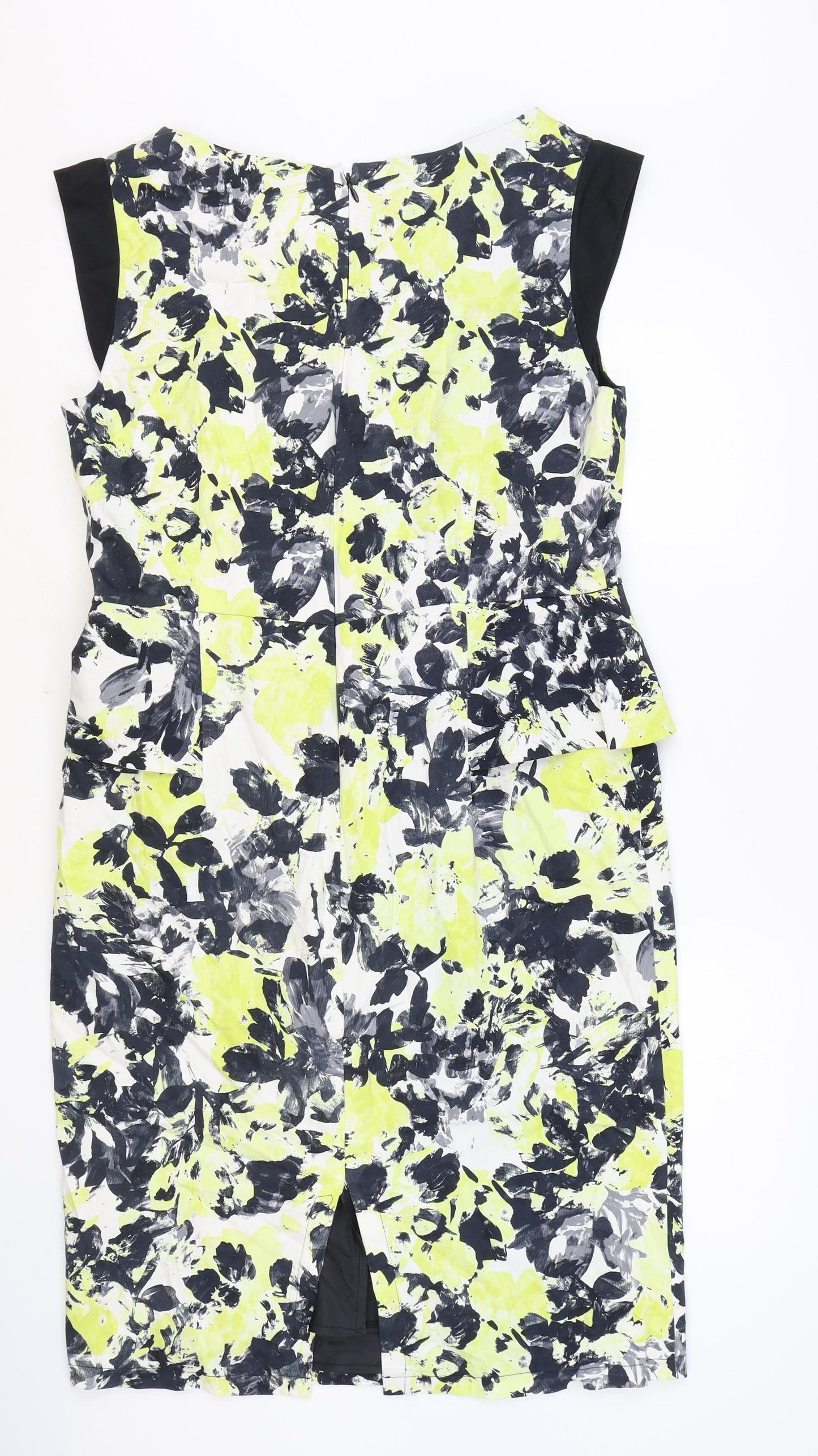 Marks and Spencer Womens Yellow Geometric Cotton Shift Size 16 V-Neck Zip