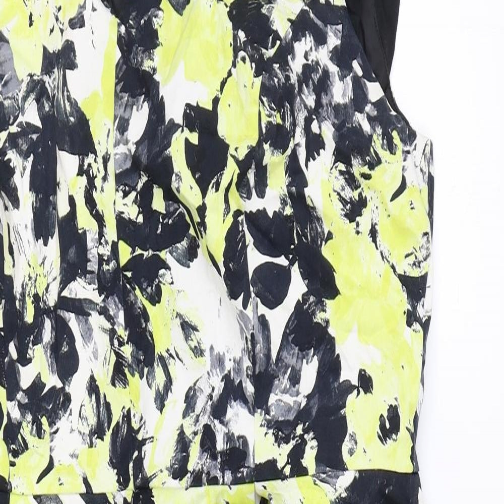 Marks and Spencer Womens Yellow Geometric Cotton Shift Size 16 V-Neck Zip