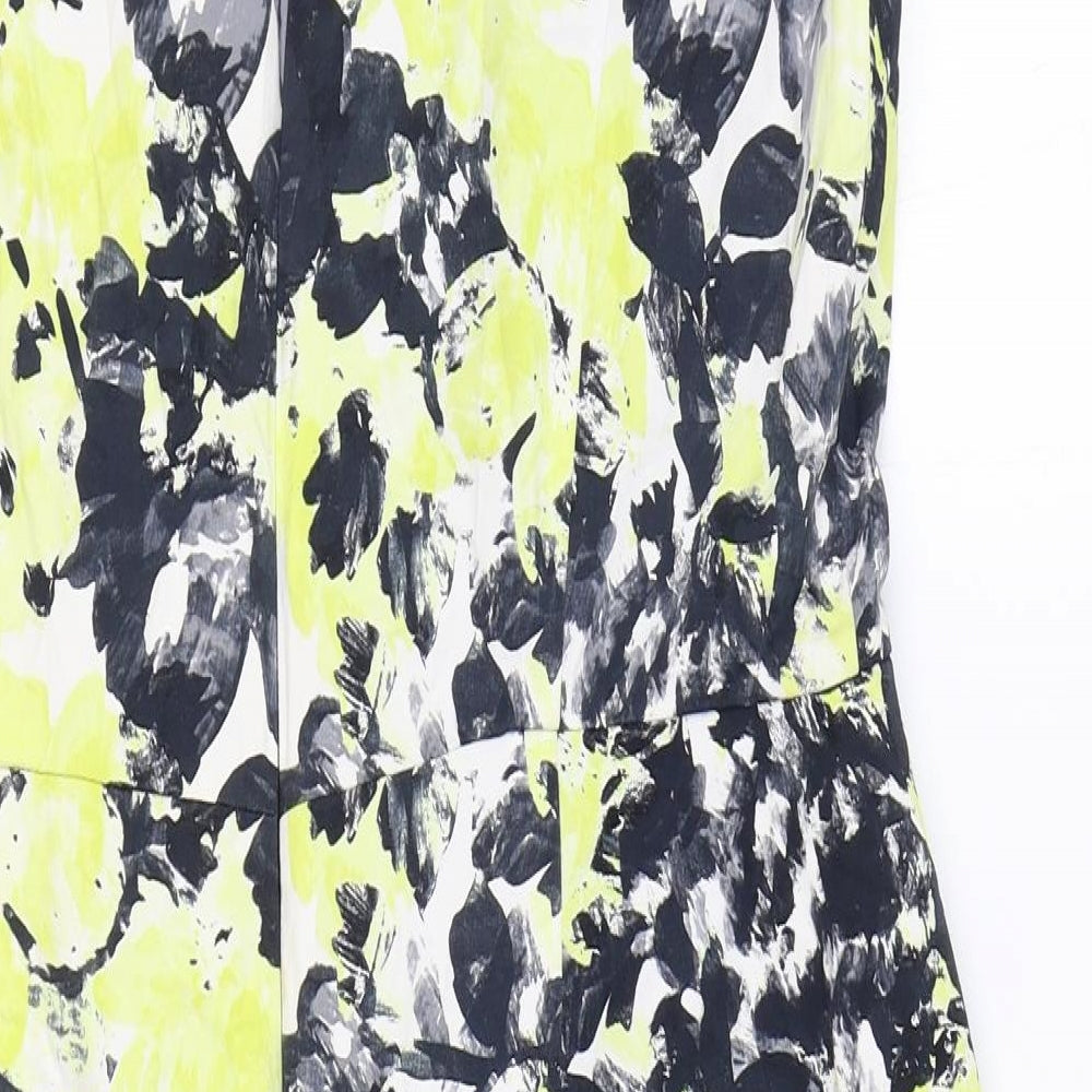 Marks and Spencer Womens Yellow Geometric Cotton Shift Size 16 V-Neck Zip