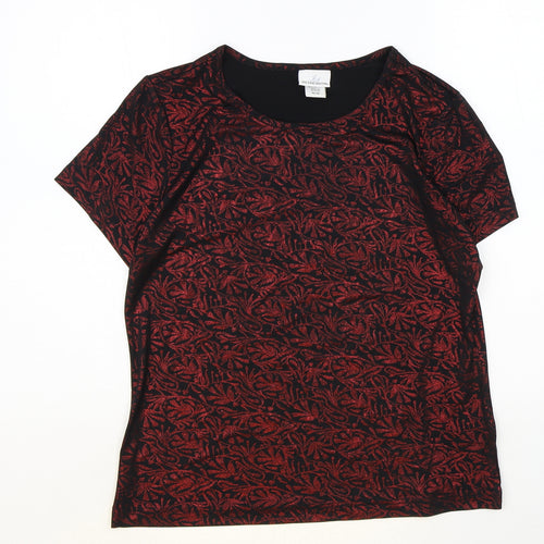 Jaclyn Smith Womens Red Geometric Polyester Basic Blouse Size M Round Neck